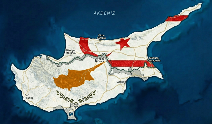 Kıbrıs haritası — kuzey ve güney bölünmüş ada